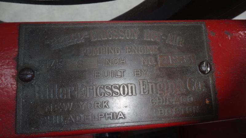 8 inch Ericsson pumping engine name plate