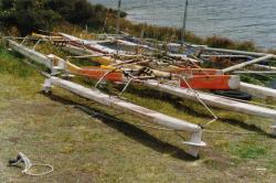 <p>Foiling prototypes at Lake Clearwater, c1995</p>
