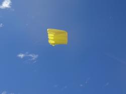 <p>9 sq.m Pilot Kite in 100km per hr wind, November '14</p>